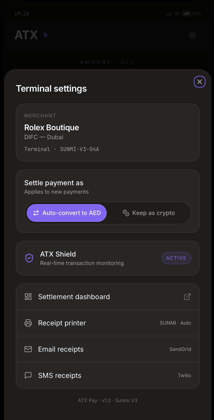 ATX POS terminal settings